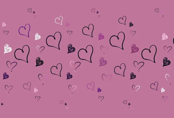 Light Purple Pink Vector Template Doodle Hearts Beautiful Abstract Hearts — Stock Vector