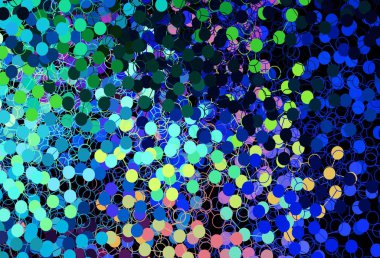 Koyu mavi, daire şekilli yeşil vektör düzeni. Bulanık yağmur damlaları olan soyut bir çizim. Duvar kağıtlarının dokusu için desen.