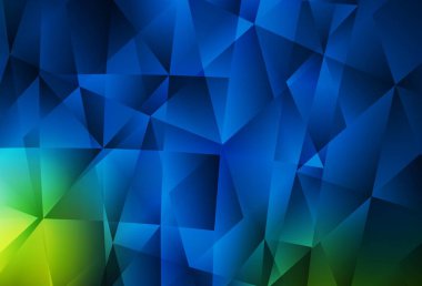 Koyu mavi, yeşil vektör üçgen mozaik doku. Çokgen tarzda tamamen yeni bir renk çizimi. İşiniz için en iyi üçgen tasarım.