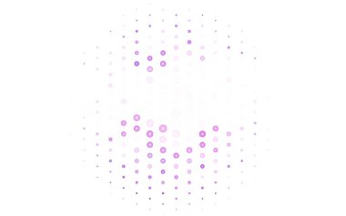 Noktalı açık mor vektör arkaplanı. Parlak renkli soyut çemberlerin olduğu bir resim. Reklamlar, broşürler için desen.