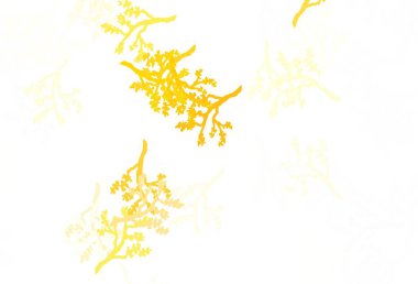 Açık kırmızı, sarı vektör zarif arkaplan ve sakura. Yaprakları ve dalları olan parlak renkli çizimler. Web ve broşürler için elle boyanmış tasarım.