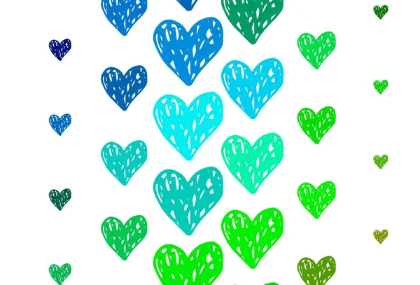 Azul Claro Patrón Vectores Verdes Con Corazones Coloridos Hermosos Corazones — Archivo Imágenes Vectoriales