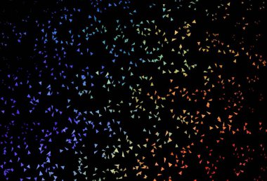 Üçgenli koyu renkli vektör arkaplanı. Üçgen şekilli ışıltılı soyut çizimler. Duvar kağıtları için zarif tasarım.