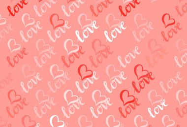 Kalpli açık kırmızı vektör arka planı. Soyut şablondaki kalplerle parlayan illüstrasyon. Sevgililer Günü 'nü kutlamak için tasarım.