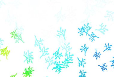 Açık mavi, Sakura ile doğal yeşil vektör çizimi. Yapraklar ve dallarla gösterişli soyut çizimler. İşiniz için en iyi tasarım..