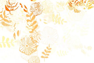 Açık turuncu vektör doğal desenli yapraklar, çiçekler. Beyaz arka planda Hint tarzı dekoratif tasarım. Web siteleri ve pankartlar için desenli desen.