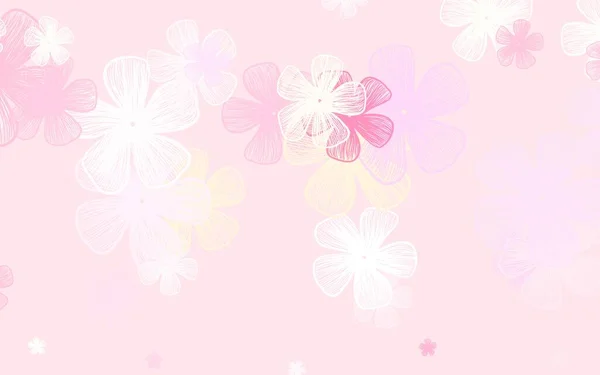 淡淡的粉红 黄色的矢量涂鸦图案与花 白色背景的自然风格的花朵 手绘网页设计 — 图库矢量图片