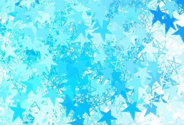 Küçük ve büyük yıldızlı hafif Mavili vektör arkaplanı. Renkli yıldızlı soyut çizimler. Kozmik arkaplanlar için şablon.