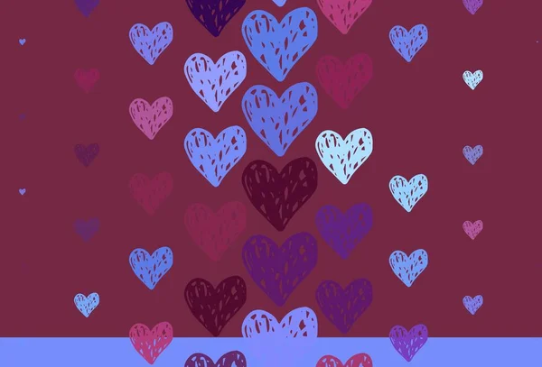 浅蓝色 红色矢量模板与涂鸦心脏 美丽的庆祝风格的心脏在抽象的图解 狂欢节的模式 节庆浪漫传单 — 图库矢量图片