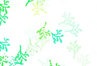 Açık yeşil vektör arkaplanı dallarla karalıyor. Yapraklı soyut illüstrasyon, karalama tarzı dallar. Markan için şık bir model..