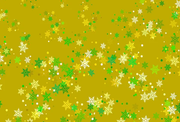 浅绿色 黄色矢量图案与圣诞节雪花 五彩缤纷的圣诞风格的雪装饰设计 新的一年背景模板 — 图库矢量图片