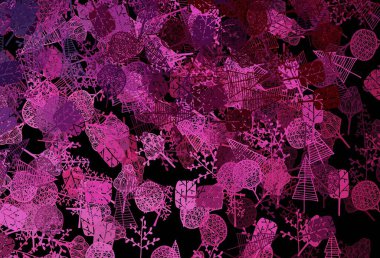 Koyu pembe vektör karalama arkaplanı, ağaçlar, dallar. Rengarenk ağaçların çizimi. İşiniz için yepyeni bir tasarım..