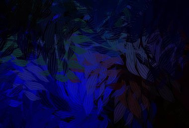 Koyu mavi, kırmızı vektör karalama desenli yapraklar. Yapraklı karalama tarzında yeni renkli çizimler. Web ve broşürler için elle boyanmış tasarım.