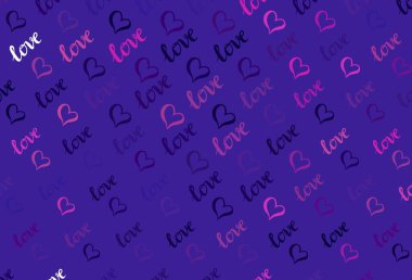 Kalpli koyu mor vektör arkaplan. Bulanık arkaplanda gradyan kalp şekilleri olan bir resim. Sevgililer günü ilanı ve kitapçıkları için bir model..