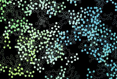 Koyu mavi, yapay zeka ağlı yeşil vektör deseni. Soyut şablondaki yapay zeka şekilleriyle parlayan illüstrasyon. Zeka ve yenilik reklamları için şablon.