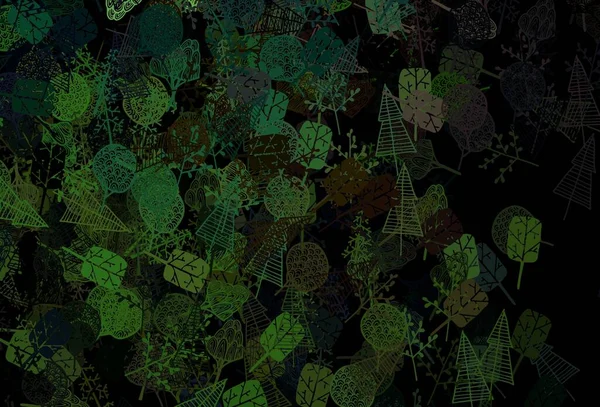 Koyu yeşil, kırmızı vektör doğal arka plan, ağaçlar, dallar. Ağaçların karalama tarzında olduğu belirsiz soyut bir çizim. Cep telefonlarının geçmişleri için şablon.