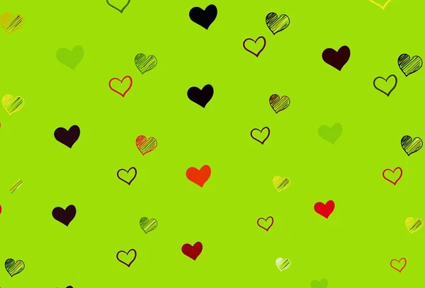 Ανοιχτό Πράσινο Κόκκινο Διάνυσμα Φόντο Γλυκές Καρδιές Καρδιές Θολό Αφηρημένο — Διανυσματικό Αρχείο