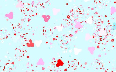 Açık mavi, Memphis şekilli kırmızı vektör arkaplan. Modern tarzda değişen renkli kaotik formlar. Kartvizitiniz için modern tasarım.