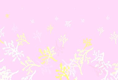 Açık pembe, sarı vektör dallı karalama şablonu. Yapraklar ve dallarla karalama tarzında renkli çizimler. Markan için şık bir model..