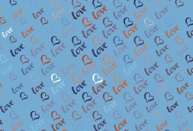 Açık mavi, güzel kalpleri olan kırmızı vektör dokusu. Renkli arkaplanda güzel soyut kalpler. Sevgililer günü ilanı ve kitapçıkları için bir model..