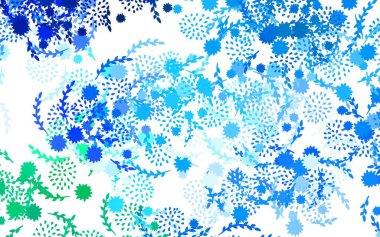 Açık mavi, yeşil vektör doğal desenli çiçekler beyaz arkaplanda doğal olarak çiçek açar. Web sitesi yöneticileri ve tasarımları için desen.