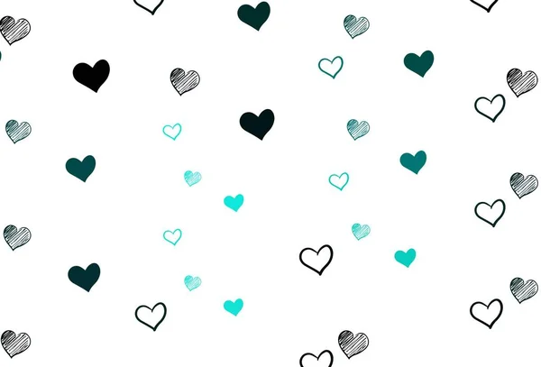 Azul Claro Textura Vectorial Verde Con Corazones Encantadores Hermosa Ilustración — Archivo Imágenes Vectoriales