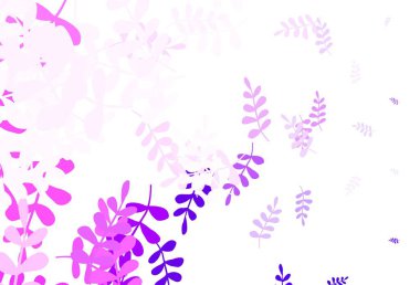 Açık Mor, Pembe vektör karalama arkaplanı yapraklarla. Origami tarzındaki yaprakların gradyanlı karalama çizimi. Web ve broşürler için elle boyanmış tasarım.