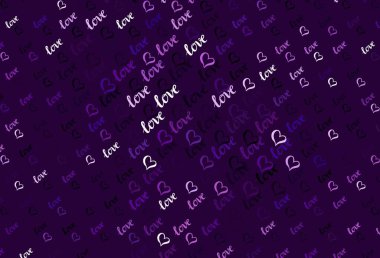 Renkli kalpleri olan koyu mor vektör deseni. Soyut illüstrasyonda güzel kutlama tarzı kalpler. Sevgililer Günü kartpostalları için şablon.