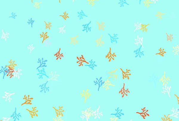 Светло Синий Желтый Векторный Фон Колбасой Дудл Иллюстрация Листьев Ветвей — стоковый вектор