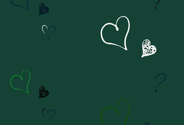 Hellgrüne Vektorschablone Mit Kritzelherzen Leuchtende Illustration Mit Herzen Auf Abstrakter — Stockvektor