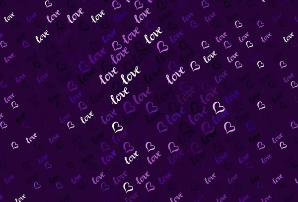 Renkli kalpleri olan koyu mor vektör deseni. Soyut illüstrasyonda güzel kutlama tarzı kalpler. Sevgililer Günü kartpostalları için şablon.