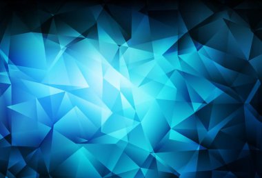 Koyu mavi vektör soyut mozaik arkaplan. Gradyanı olan zarif parlak çokgen çizimi. Pankartın için tamamen yeni bir şablon.