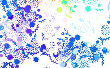 Açık mavi, sarı vektör soyut arkaplan çiçekli, güllü. Çiçeklerle karalama tarzında renkli çizimler. Web siteniz için Doodle tasarımı.