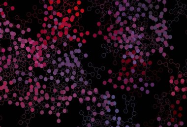 Koyu pembe, kırmızı vektör arka plan ve yapay zeka formları. Soyut şablondaki yapay zeka şekilleriyle parlayan illüstrasyon. Teklif verilerinin tanıtımı için akıllı tasarım.