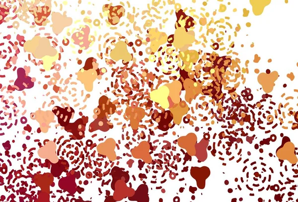 Açık Kırmızı, Memphis şekilli sarı vektör arkaplan. Rastgele şekillerle soyut tarzda dekoratif tasarım. Kartvizitiniz için modern tasarım.