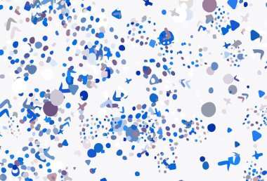 Açık mavi, Memphis şekilli sarı vektör arkaplan. Renkli rastgele şekillerle modern soyut illüstrasyon. İşiniz için en iyi akıllı tasarım.