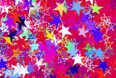 Açık Pembe, parlak yıldızlı mavi vektör düzeni. Bulanık arkaplanda gradyanı olan yıldızlar. Kozmik arkaplanlar için şablon.