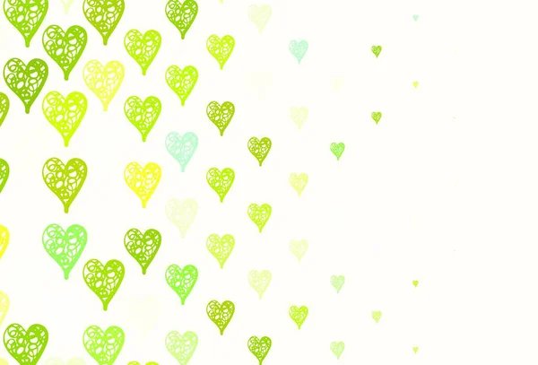 Verde Claro Plantilla Vector Amarillo Con Corazones Garabatos Hermoso Estilo — Vector de stock