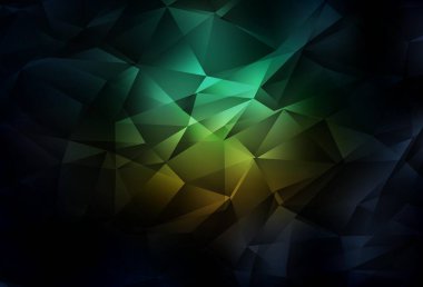 Koyu mavi, yeşil vektör düşük poli düzeni. Soyut ve üçgenli renkli çizimler. İşiniz için en iyi üçgen tasarım.