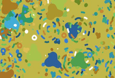 Açık mavi, kaotik şekilli sarı vektör şablonu. Soyut tarzda rengarenk gradyan şekilleri olan bir resim. Bir cep telefonu için arka plan.