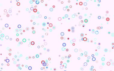 Açık yeşil, baloncuklu kırmızı vektör arka planı. Doğa tarzında bulanık halkaları olan güzel renkli çizimler. Reklamlar, broşürler için desen.