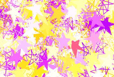 Açık Pembe, renkli yıldızlı sarı vektör arkaplan. Yıldızlı parlak renkli illüstrasyon. İş ilanınız için akıllı tasarım.