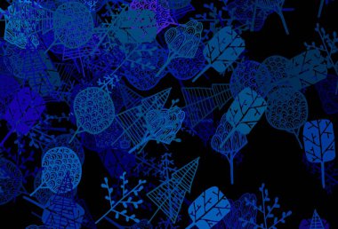 Koyu mavi vektör doğal zemin, ağaçlar, dallar. Ağaçlarla karalama tarzında renkli çizimler. Web siteniz için Doodle tasarımı.