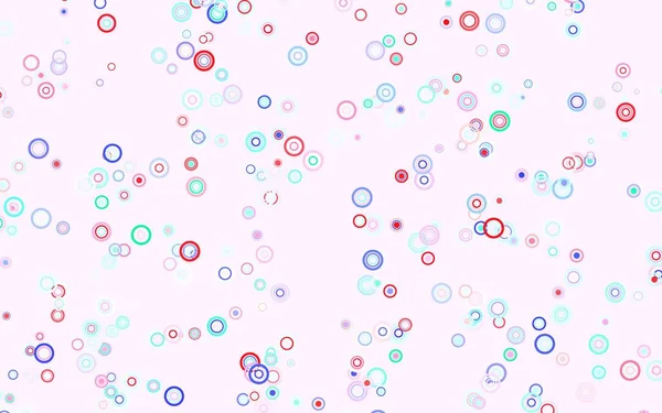 Açık yeşil, baloncuklu kırmızı vektör arka planı. Doğa tarzında bulanık halkaları olan güzel renkli çizimler. Reklamlar, broşürler için desen.