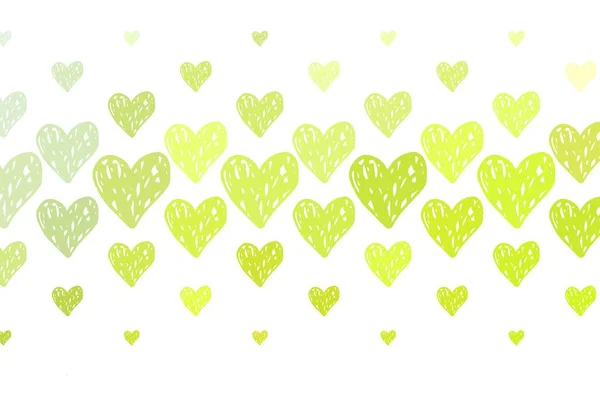 浅绿色 黄色的矢量纹理与可爱的心脏 美丽的庆祝风格的心脏在抽象的图解 狂欢节的模式 节庆浪漫传单 — 图库矢量图片