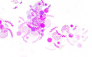 Mor renkli çizim desenli çiçekler, güller. Çiçekli yepyeni renkli bir illüstrasyon. Web ve broşürler için elle boyanmış tasarım.