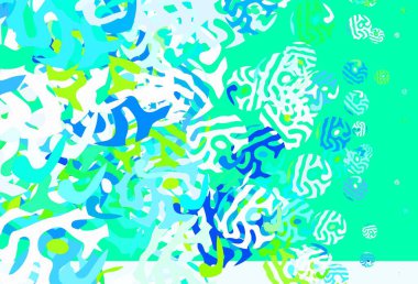 Açık mavi, Memphis şekilli yeşil vektör arkaplan. Soyut gradyan şekilli basit renkli çizimler. İşiniz için en iyi akıllı tasarım.