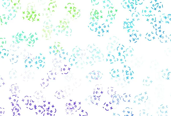 ライトブルー 数学的要素を持つ緑のベクトル背景 白い背景にグラデーションのある色付きの数学的記号 大学広告のためのスマートデザイン — ストックベクタ