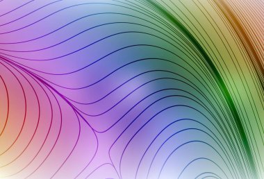 Eğri çizgileri olan ışık çok renkli vektör arkaplanı. Basit çizgilerle renkli gradyan çizimi. Posterler ve afişler için iş tasarımı.