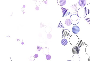 Aydınlık Mor vektör dokusu ve daireleri üçgen şeklinde. Küreleri ve üçgen çizgileri olan soyut çizimler. Duvar kağıtları için şablon.